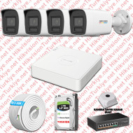 Hikvision 04 İp Güvenlik Kamerası Seti 4mp Colorvu Hibrit